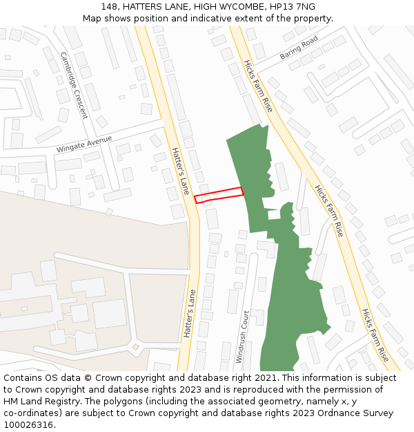 148, HATTERS LANE, HIGH WYCOMBE, HP13 7NG: Location map and indicative extent of plot