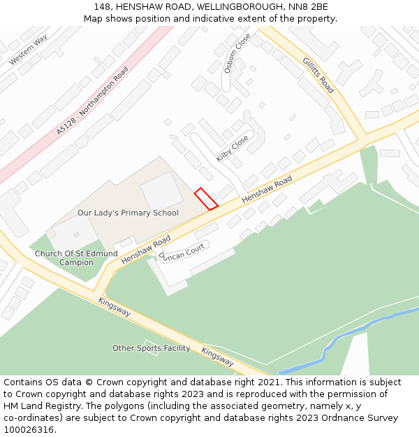 148, HENSHAW ROAD, WELLINGBOROUGH, NN8 2BE: Location map and indicative extent of plot