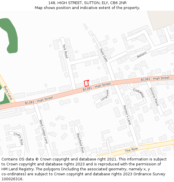 148, HIGH STREET, SUTTON, ELY, CB6 2NR: Location map and indicative extent of plot