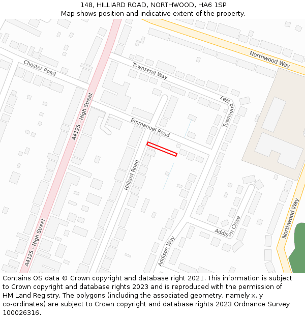 148, HILLIARD ROAD, NORTHWOOD, HA6 1SP: Location map and indicative extent of plot