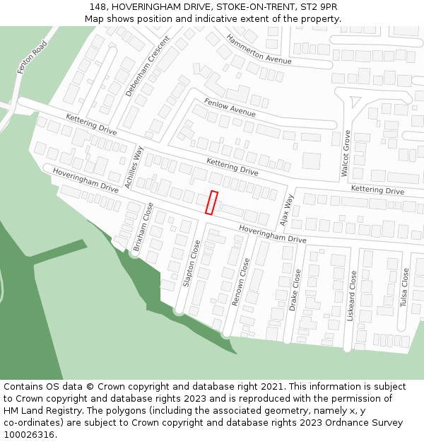 148, HOVERINGHAM DRIVE, STOKE-ON-TRENT, ST2 9PR: Location map and indicative extent of plot