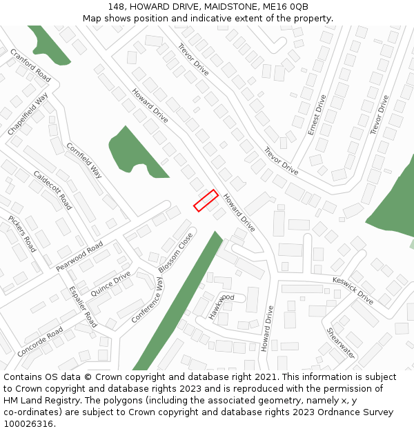 148, HOWARD DRIVE, MAIDSTONE, ME16 0QB: Location map and indicative extent of plot