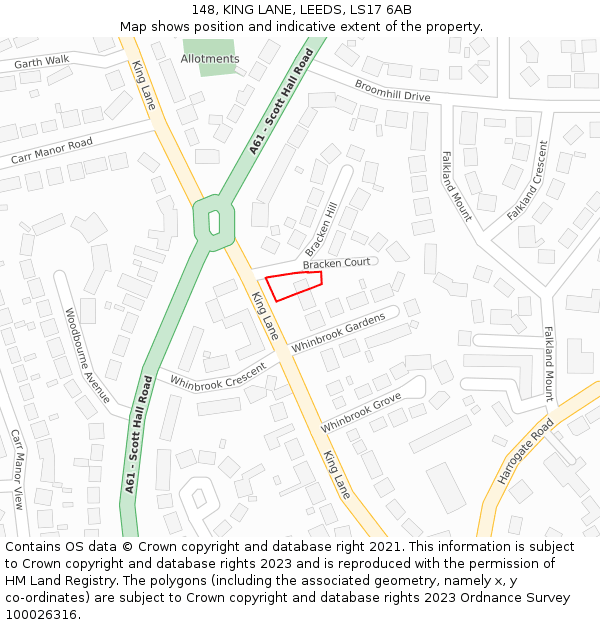 148, KING LANE, LEEDS, LS17 6AB: Location map and indicative extent of plot