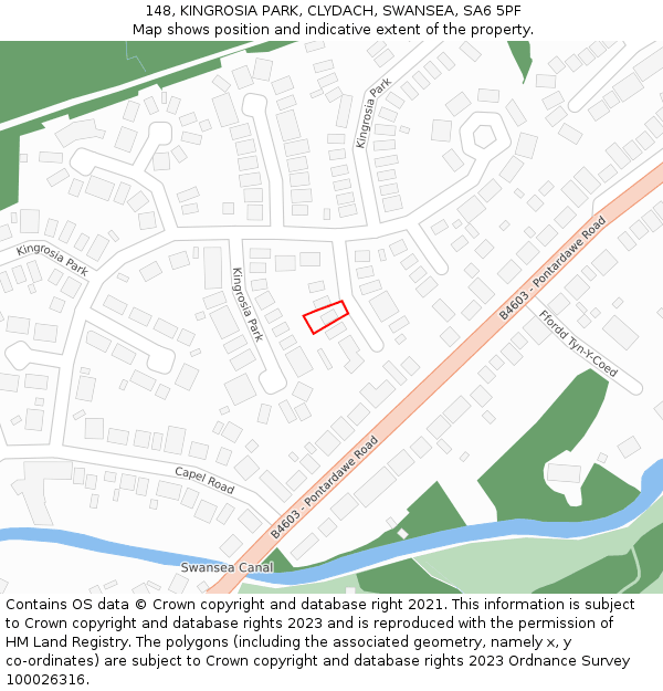 148, KINGROSIA PARK, CLYDACH, SWANSEA, SA6 5PF: Location map and indicative extent of plot