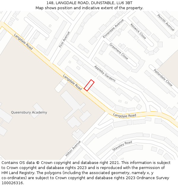 148, LANGDALE ROAD, DUNSTABLE, LU6 3BT: Location map and indicative extent of plot