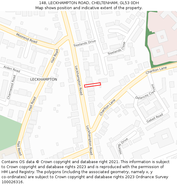 148, LECKHAMPTON ROAD, CHELTENHAM, GL53 0DH: Location map and indicative extent of plot