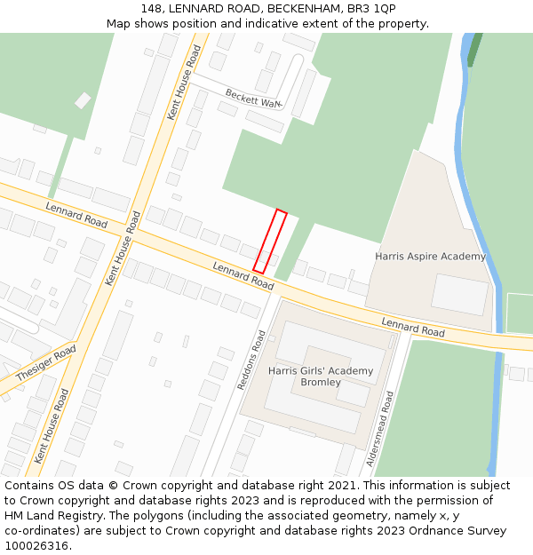 148, LENNARD ROAD, BECKENHAM, BR3 1QP: Location map and indicative extent of plot