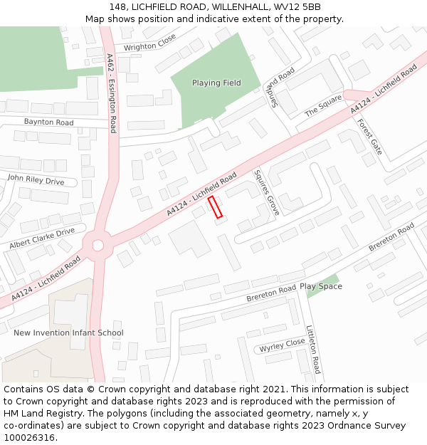 148, LICHFIELD ROAD, WILLENHALL, WV12 5BB: Location map and indicative extent of plot