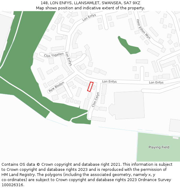 148, LON ENFYS, LLANSAMLET, SWANSEA, SA7 9XZ: Location map and indicative extent of plot