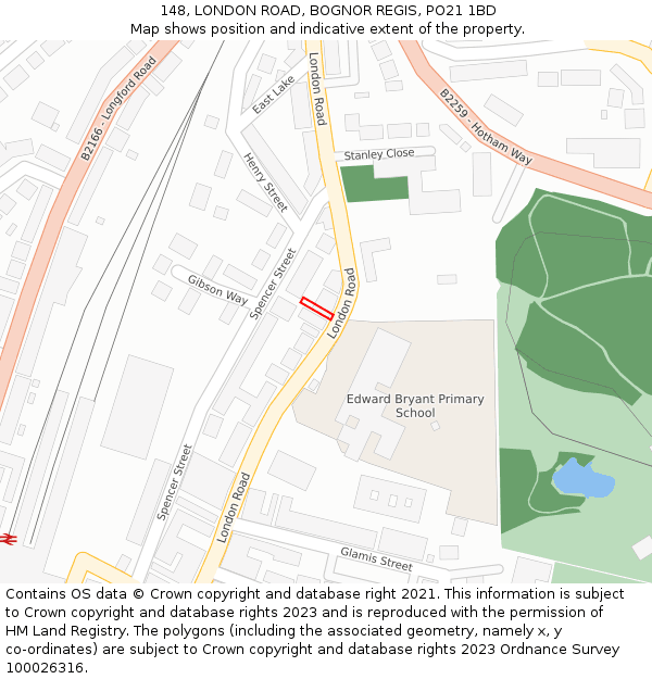 148, LONDON ROAD, BOGNOR REGIS, PO21 1BD: Location map and indicative extent of plot