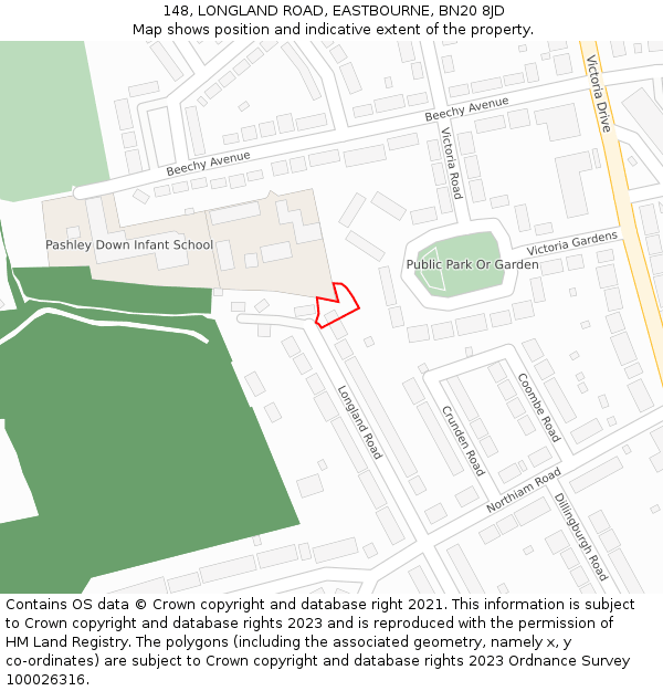 148, LONGLAND ROAD, EASTBOURNE, BN20 8JD: Location map and indicative extent of plot