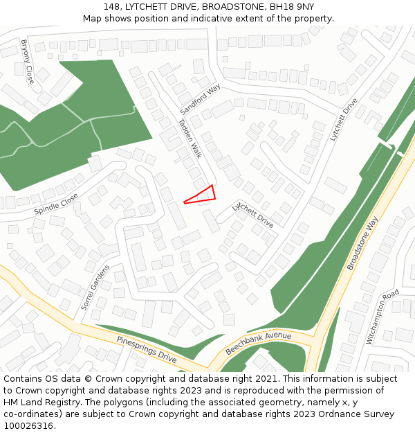 148, LYTCHETT DRIVE, BROADSTONE, BH18 9NY: Location map and indicative extent of plot