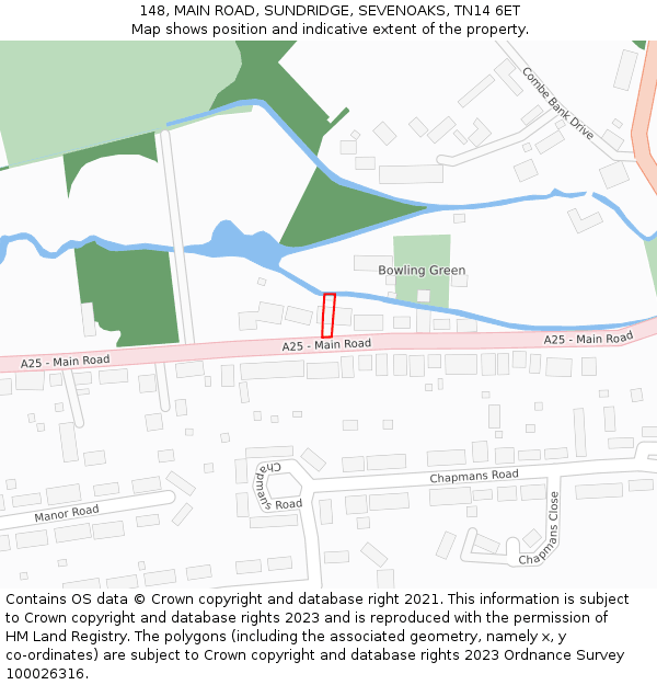 148, MAIN ROAD, SUNDRIDGE, SEVENOAKS, TN14 6ET: Location map and indicative extent of plot