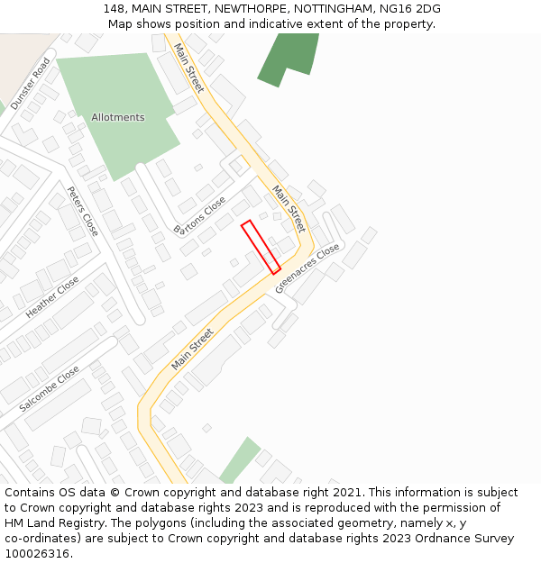 148, MAIN STREET, NEWTHORPE, NOTTINGHAM, NG16 2DG: Location map and indicative extent of plot