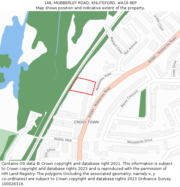 148, MOBBERLEY ROAD, KNUTSFORD, WA16 8EP: Location map and indicative extent of plot