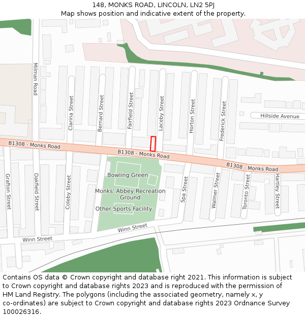 148, MONKS ROAD, LINCOLN, LN2 5PJ: Location map and indicative extent of plot