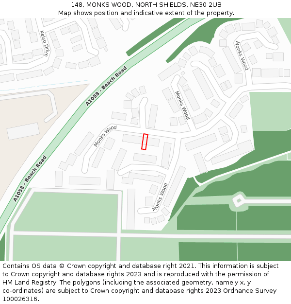 148, MONKS WOOD, NORTH SHIELDS, NE30 2UB: Location map and indicative extent of plot