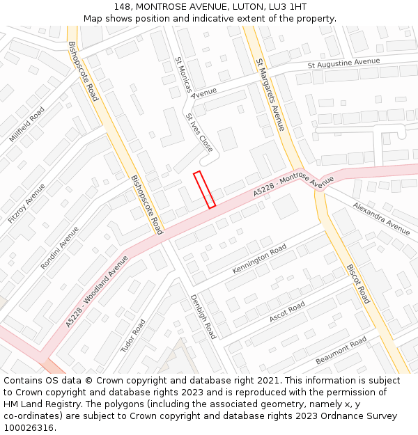 148, MONTROSE AVENUE, LUTON, LU3 1HT: Location map and indicative extent of plot