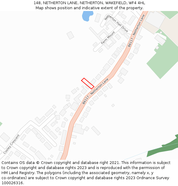 148, NETHERTON LANE, NETHERTON, WAKEFIELD, WF4 4HL: Location map and indicative extent of plot