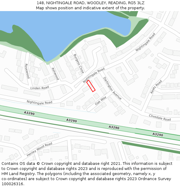 148, NIGHTINGALE ROAD, WOODLEY, READING, RG5 3LZ: Location map and indicative extent of plot