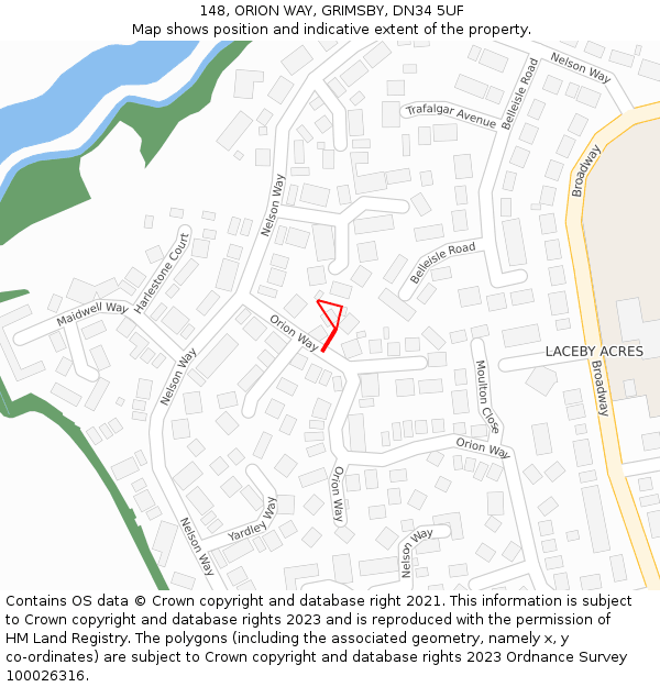 148, ORION WAY, GRIMSBY, DN34 5UF: Location map and indicative extent of plot