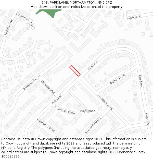 148, PARK LANE, NORTHAMPTON, NN5 6PZ: Location map and indicative extent of plot