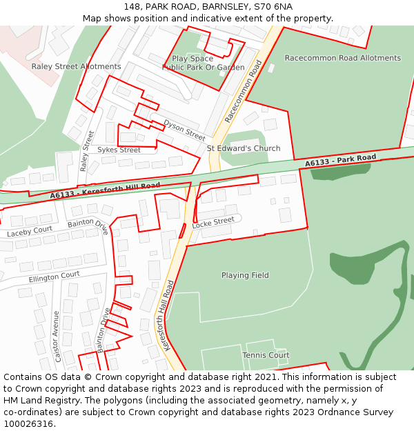 148, PARK ROAD, BARNSLEY, S70 6NA: Location map and indicative extent of plot