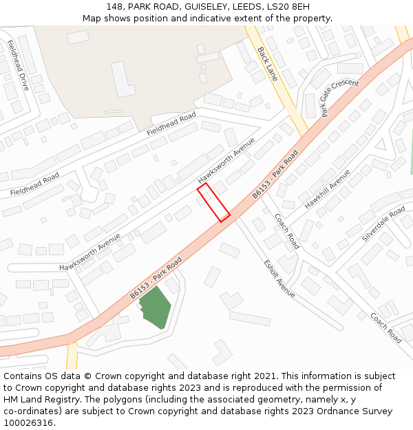 148, PARK ROAD, GUISELEY, LEEDS, LS20 8EH: Location map and indicative extent of plot