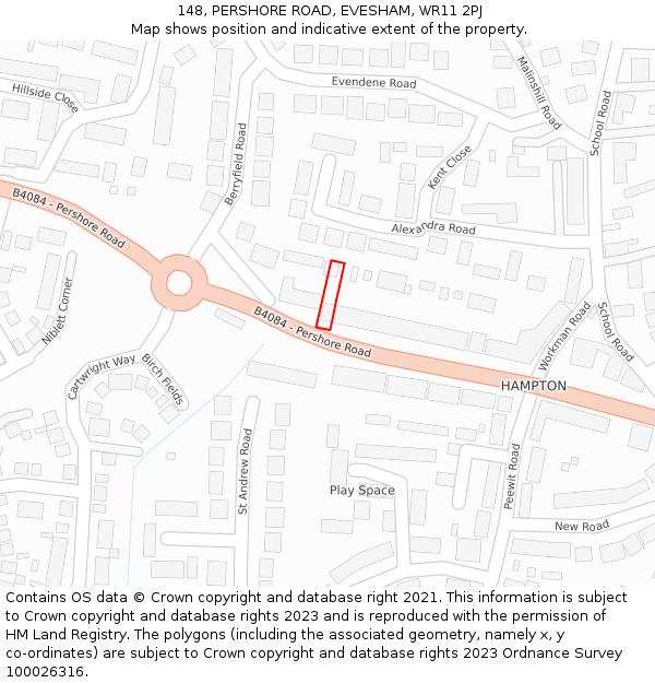 148, PERSHORE ROAD, EVESHAM, WR11 2PJ: Location map and indicative extent of plot