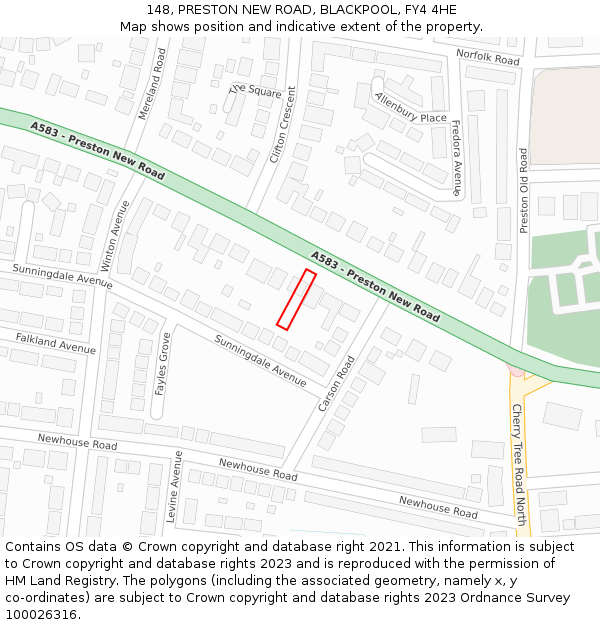 148, PRESTON NEW ROAD, BLACKPOOL, FY4 4HE: Location map and indicative extent of plot