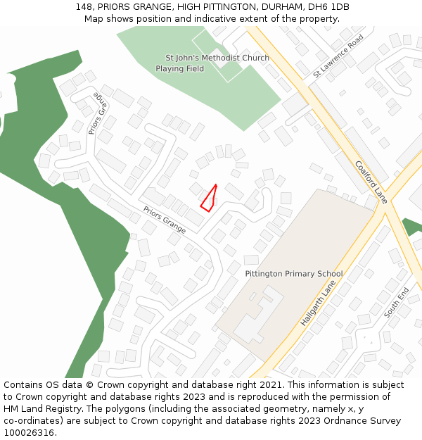 148, PRIORS GRANGE, HIGH PITTINGTON, DURHAM, DH6 1DB: Location map and indicative extent of plot