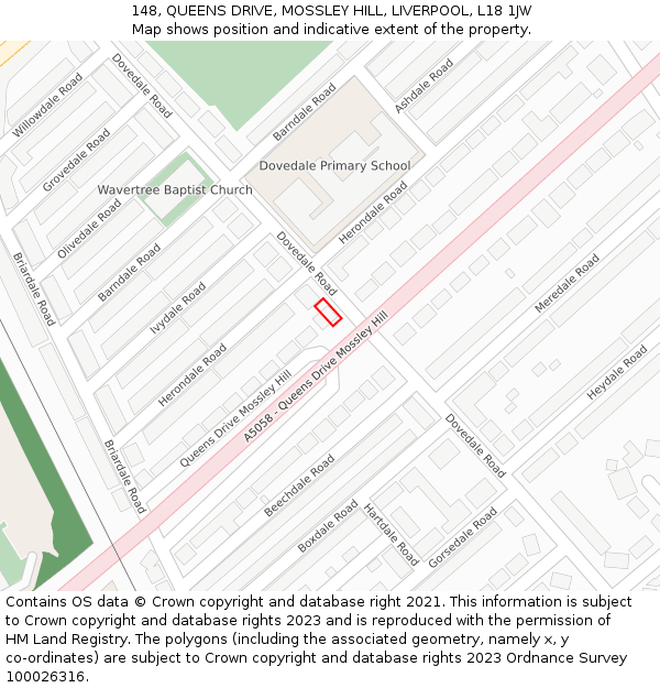 148, QUEENS DRIVE, MOSSLEY HILL, LIVERPOOL, L18 1JW: Location map and indicative extent of plot