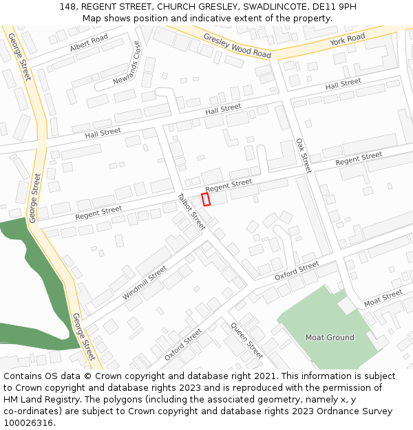 148, REGENT STREET, CHURCH GRESLEY, SWADLINCOTE, DE11 9PH: Location map and indicative extent of plot