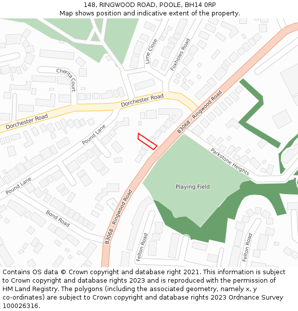 148, RINGWOOD ROAD, POOLE, BH14 0RP: Location map and indicative extent of plot