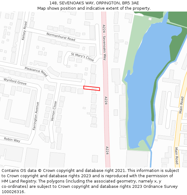 148, SEVENOAKS WAY, ORPINGTON, BR5 3AE: Location map and indicative extent of plot