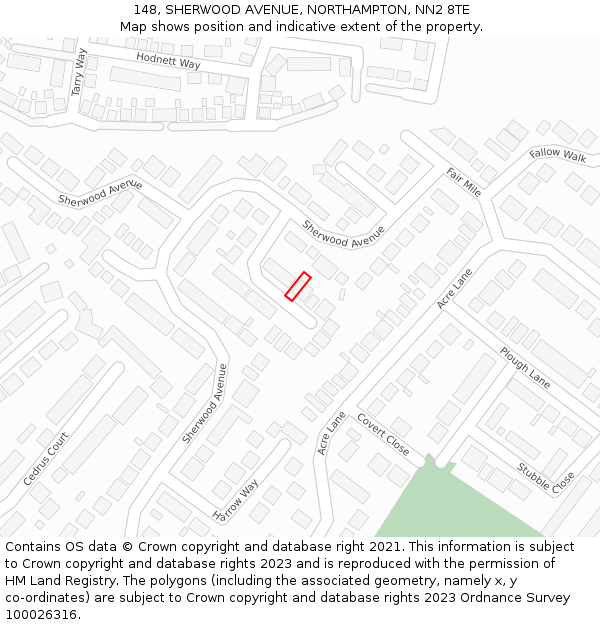 148, SHERWOOD AVENUE, NORTHAMPTON, NN2 8TE: Location map and indicative extent of plot