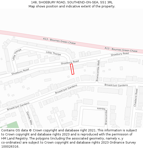 148, SHOEBURY ROAD, SOUTHEND-ON-SEA, SS1 3RL: Location map and indicative extent of plot