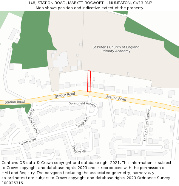 148, STATION ROAD, MARKET BOSWORTH, NUNEATON, CV13 0NP: Location map and indicative extent of plot