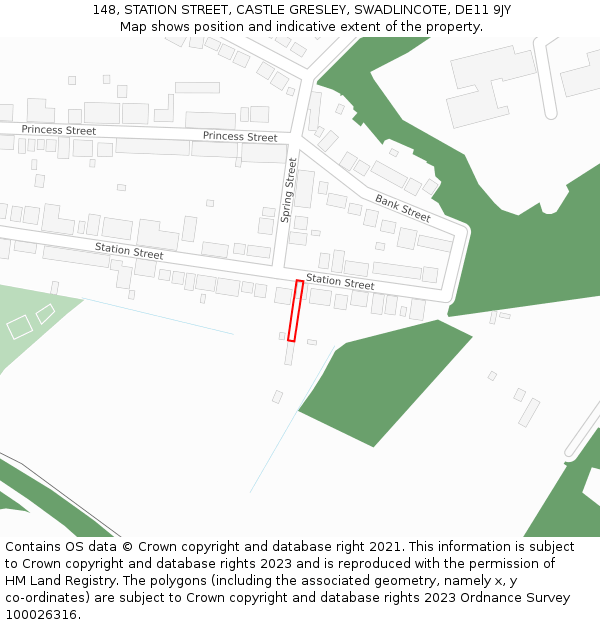 148, STATION STREET, CASTLE GRESLEY, SWADLINCOTE, DE11 9JY: Location map and indicative extent of plot