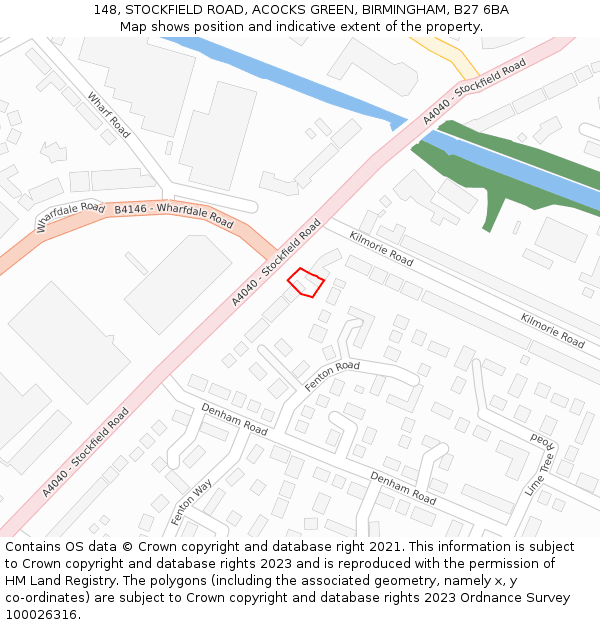 148, STOCKFIELD ROAD, ACOCKS GREEN, BIRMINGHAM, B27 6BA: Location map and indicative extent of plot