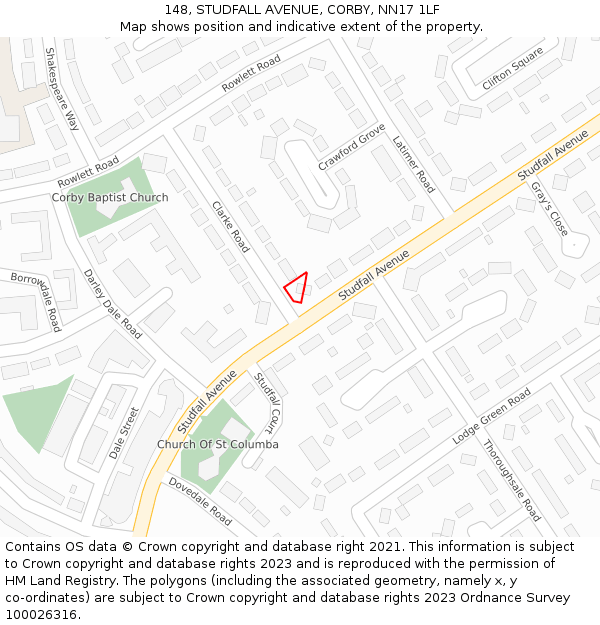 148, STUDFALL AVENUE, CORBY, NN17 1LF: Location map and indicative extent of plot