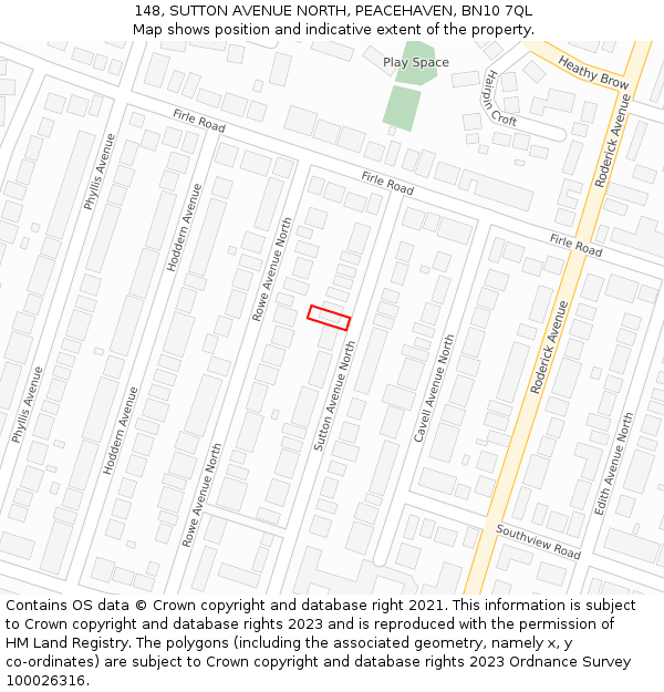 148, SUTTON AVENUE NORTH, PEACEHAVEN, BN10 7QL: Location map and indicative extent of plot