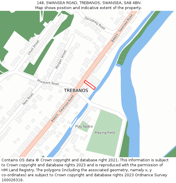 148, SWANSEA ROAD, TREBANOS, SWANSEA, SA8 4BN: Location map and indicative extent of plot