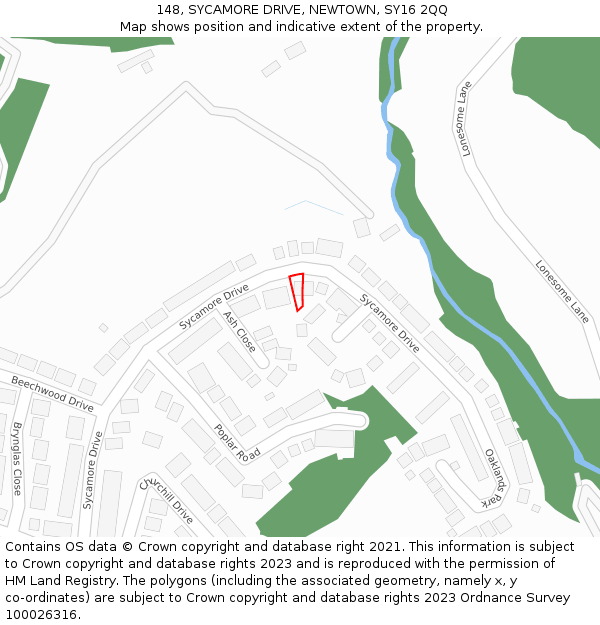 148, SYCAMORE DRIVE, NEWTOWN, SY16 2QQ: Location map and indicative extent of plot