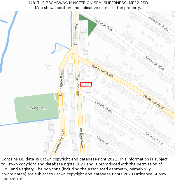 148, THE BROADWAY, MINSTER ON SEA, SHEERNESS, ME12 2SB: Location map and indicative extent of plot