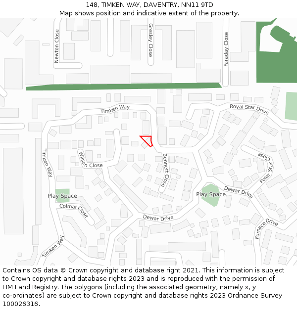 148, TIMKEN WAY, DAVENTRY, NN11 9TD: Location map and indicative extent of plot