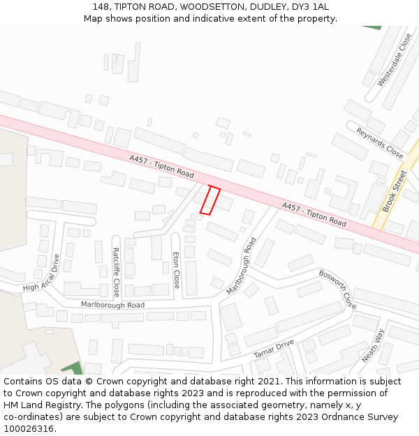 148, TIPTON ROAD, WOODSETTON, DUDLEY, DY3 1AL: Location map and indicative extent of plot