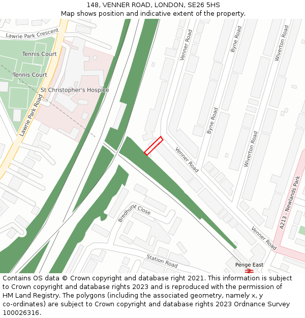 148, VENNER ROAD, LONDON, SE26 5HS: Location map and indicative extent of plot