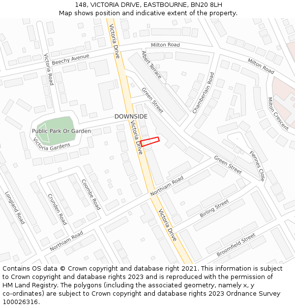 148, VICTORIA DRIVE, EASTBOURNE, BN20 8LH: Location map and indicative extent of plot