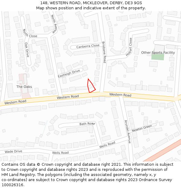 148, WESTERN ROAD, MICKLEOVER, DERBY, DE3 9GS: Location map and indicative extent of plot